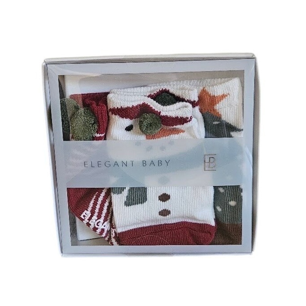 Elegant Baby 3 Pack Holiday Socks Snowman Christmas Tree Stripes 0-12M